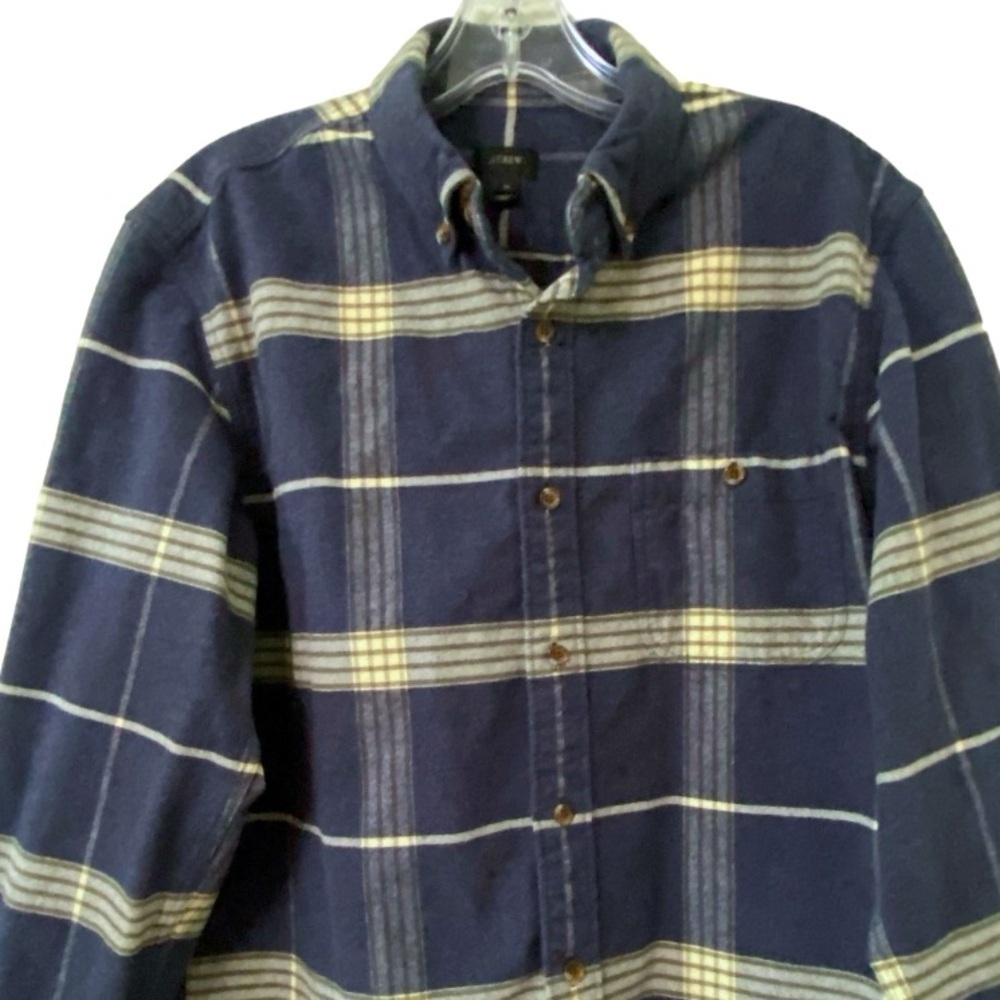 J Crew Flannel Plaid Leather Elbow Patches Button Long sleeve Cotton Shirt - Picture 3 of 6